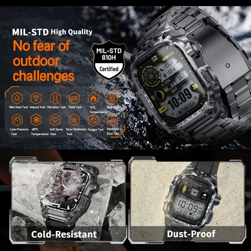 2024 Outdoor Military Men's smartwatch Bluetooth Talk Exercise Heart rate Monitor IP68 Waterproof smartwatch For Android IOS+box