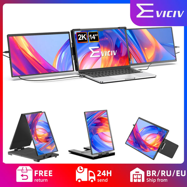 EVICIV Portable Monitor for Laptop 14 Inch 2K QHD Detachable Dual Triple Screen Extender Compatible Windows/Mac/Chrome Linux