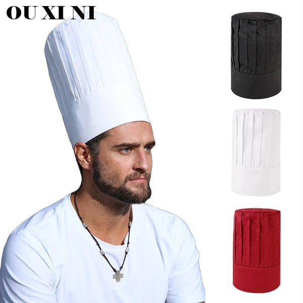 Hotel unisex Chef top hat Catering Cooking Caps Restaurant Man Kitchen Hat Bakery male Waiter Work Hats Adjustable high cap