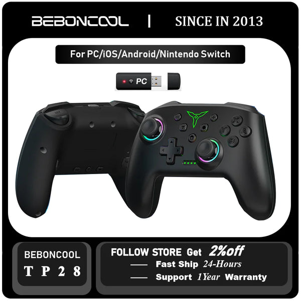 BEBONCOOL TP28 RGB Wireless Gamepad For Android/IOS/PC Nintendo Switch Pro Controller For Switch/OLED/Lite with PC Adapter