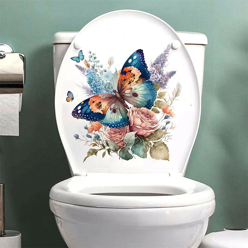 Bathroom Flower Toilet Art Wall Stickers DIY Removable Butterfly Wall Decals Self-Adhesive Wall Wallpaper Bedroom Home Decor