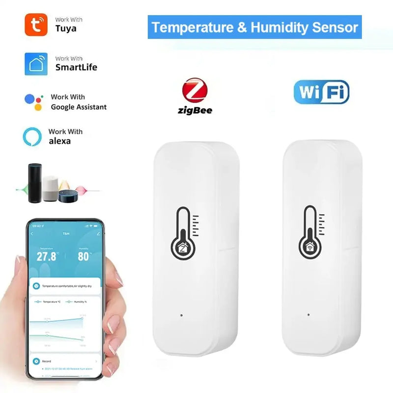 2PCS Tuya Zigbee/WiFi Temperature Humidity Sensor Home Connected Thermometer Compatible With Smart Life Alexa Google Assistant