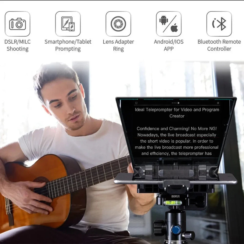 FEELWORLD TP2A 8-inch Portable Teleprompter Supports up to 8" Smartphone/DSLR Shooting with Bluetooth Control Lens Adapter Rings
