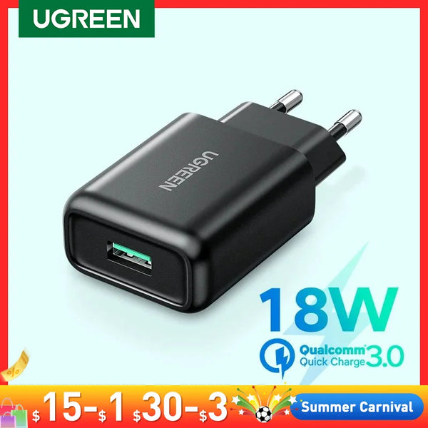 Ugreen USB Quick Charge 3.0 QC 18W USB Charger QC3.0 Fast Wall Charger Mobile Phone Charger for Samsung s10 Huawei Xiaomi iPhone