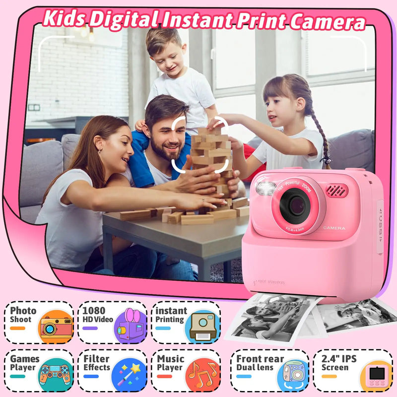 Kids Camera Thermal Instant Print Camera 1080P Children Digital Video Camera With 32G For Girls Boys Christmas Birthday Gifts