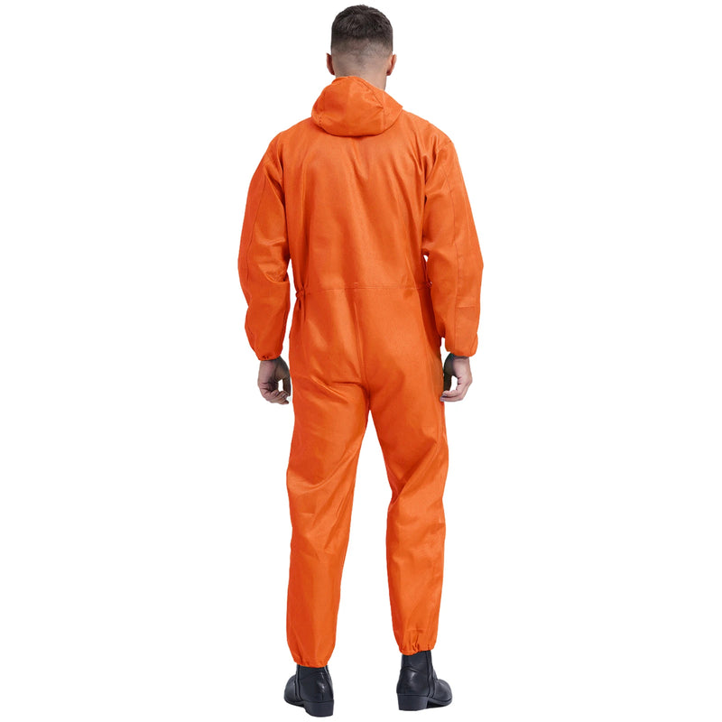 Mens Front Half Zipper Big Pockets Overalls Jumpsuit Dungarees Workshop Worker Dustproof Hooded Coverall Mechanic Uniform