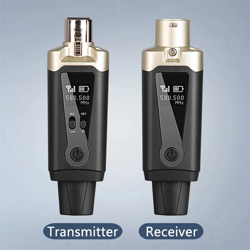 Wireless Microphone System XLR Mic Converter Adapter UHF Automatic Transmitter Setup for Condenser Dynamic Mic