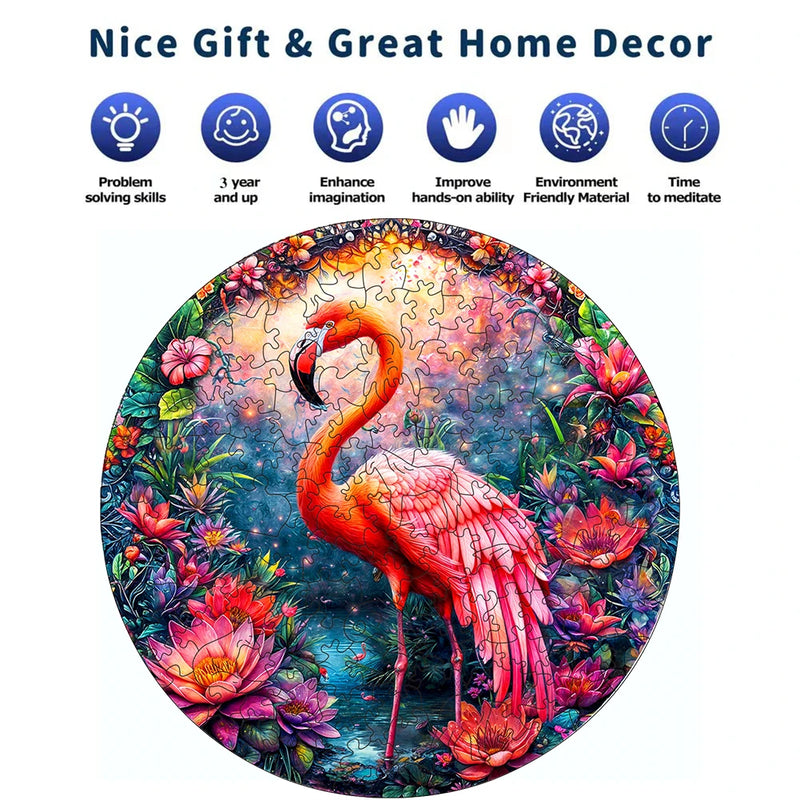 Flamingo Animal Wooden Jigsaw Puzzle For Adults Kids DIY Crafts 3D Puzzle Game With Irregular Animal Pieces Perfect BirthdayGift