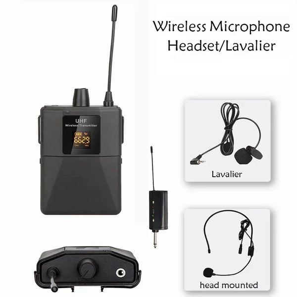 UHF Wireless Headset Microphone with Transmitter Receiver LED Digital Display Bodypack Transmitter for Performance no Battery