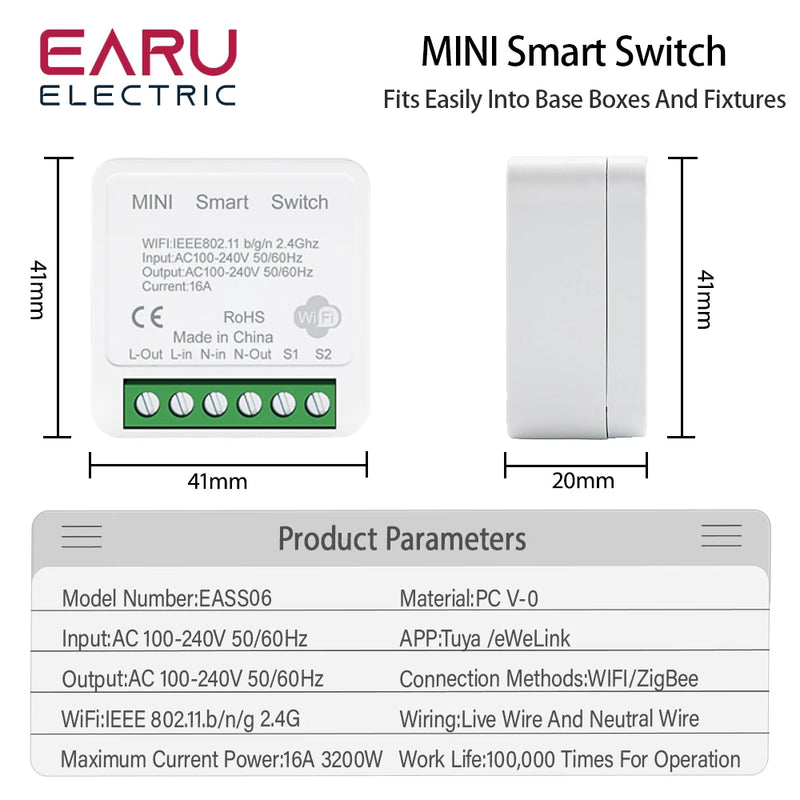 WiFi Zigbee 16A Smart Switch Breaker Module Wireless Remote Switch Alexa Google Home by Tuya eWeLink APP Remote Voice Control