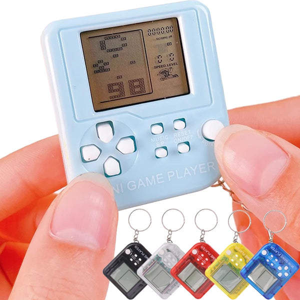 Mini Classic Game Machine with Keychain Handheld Game Players 26 Classic Game Modes Support Music Mini Building Block Games