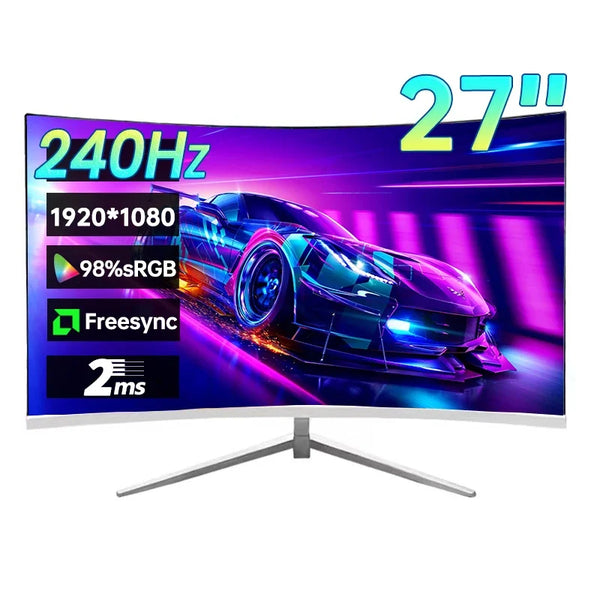 27 Inch 240Hz Game Monitor 1080P 1920*1080P HDR 98%SRGB 2MS Freesync Computer Desktop Display IPS VA Curved Screen With HDMI/DP