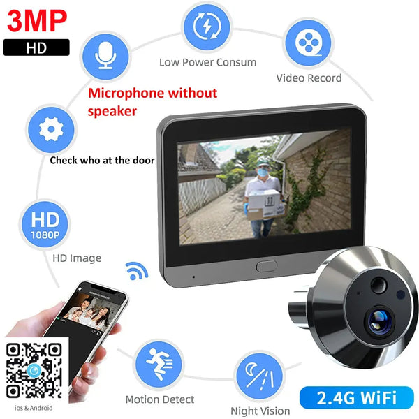 Door Camera Icam365 Peephole camera home wireless phone 3MP 4.3 Screen Night PIR wifi wireless Security protection Smart home