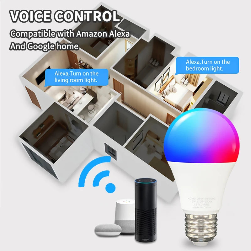 CORUI Tuya WiFi E27 B22 Smart Dimmable Bulb RGBCW 100-240V LED Light Smart Life App Control Support Alexa Google Home Alice