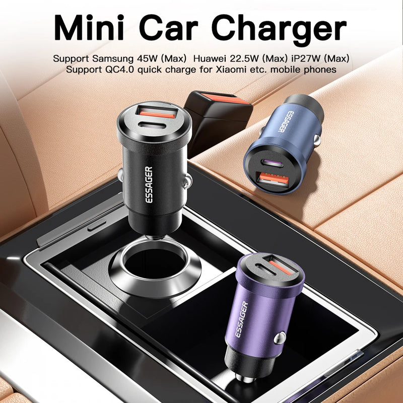 Essager 45W USB Car Charger QC 4.0 PD 3.0 SCP 5A USB Type C Fast Charging For iPhone 14 13 Pro Huawei Xiaomi Samsung S22 Ultra