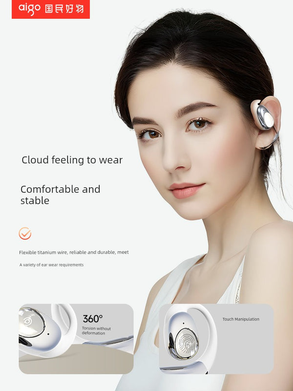 Aigo Bluetooth Headset 2024 New Arrival Ear-Mounted Gas Bone Conduction Wireless Open Non in-Ear Sports High Sound Quality