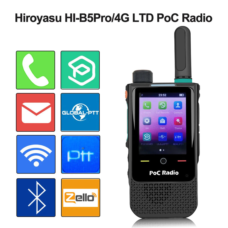 Zello Walkie Talkie HIROYASU HI-B5Pro 4G Lte PoC Radio Zello Real-PTT Global-PTT Pocstars Touch Screen 4000mAh USB-C Battery