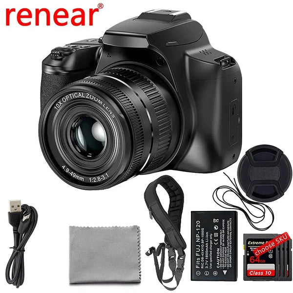 Digital Camera 4K 64MP SLR Camera Digital Photography Camera 10X Optical Zoom Youtuber Camera Webcam Digital Photography Camera