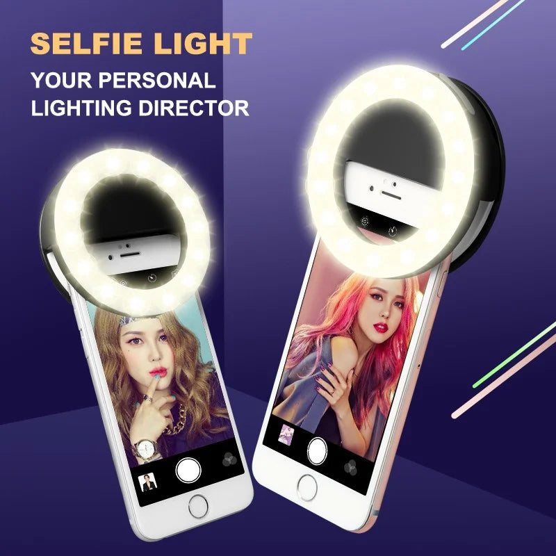 FGCLSY New Ring LED Flash USB Rechargeable Selfie Fill Light Mobile Universal Portable Ring Clip Works with All Smartphones