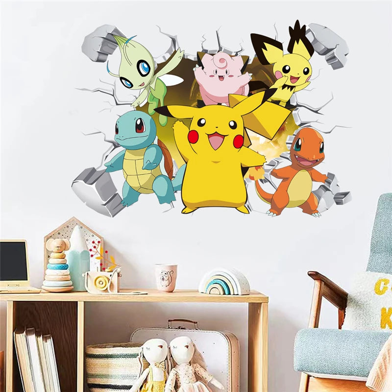 3D Cartoon Pikachu Wall Sticker For Kids Room Living Room Bedroom Wall Decoration Kids Gifts Door Sticker Pokemon Movie Poster