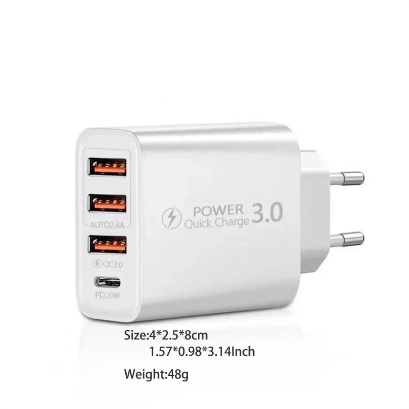 20W Type C USB Quick Charger 4 Ports 3.0 PD Cell Mobile Phone Power FAST Adapter For iPhone Samsung Xiaomi White