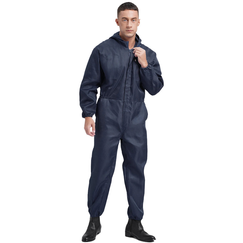 Men Dust-proof Hooded Coverall Workshop Uniform Long Sleeve Zipper Overalls Labor Jumpsuit for Factory Construction Maintenance