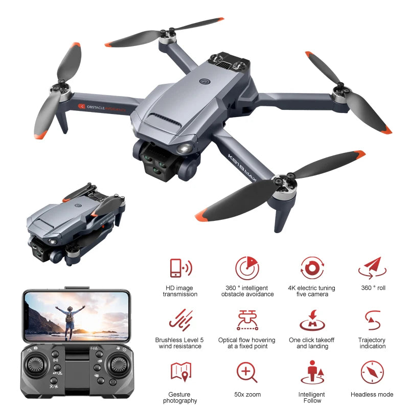 K818 MAX Pro Fessional Brushless Drones Foldable FPV RC Drone Quadcopter For Beginners 360° Active Obstacle Avoidance 3C 4K