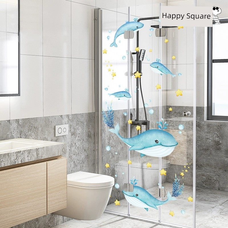 Creative Window Flower Paste Bathroom Bathroom Wall Stickers Toilet Bathroom Glass Door Stickers Window Decoration Stickers Waterproof