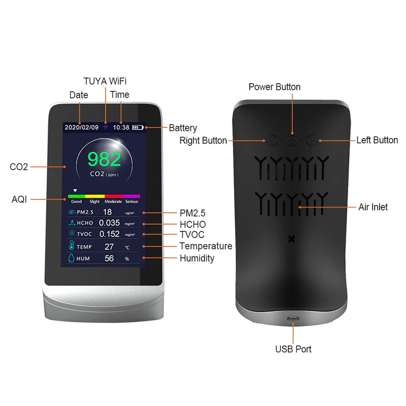 Dienmern New DM72B-WIFI Air Quality Detector Meter Sensor Wifi Data Transmission To Tuya App Real Time Monitor PM2.5 HCHO CO2