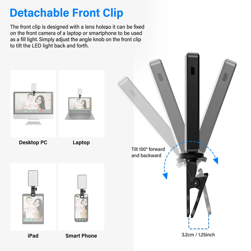 Strbea 120 LED Selfie Light Fill Light with Tripod Portable Rechargeable For Laptop Video Conference Cell Phone Vlog Photography