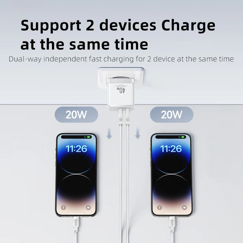 USAMS 40W GaN USB Charger Dual Type C PD Fast Charging Phone Charger QC3.0 PPS Quick Charge for iPhone 14 13 12 Pro Max Tablet