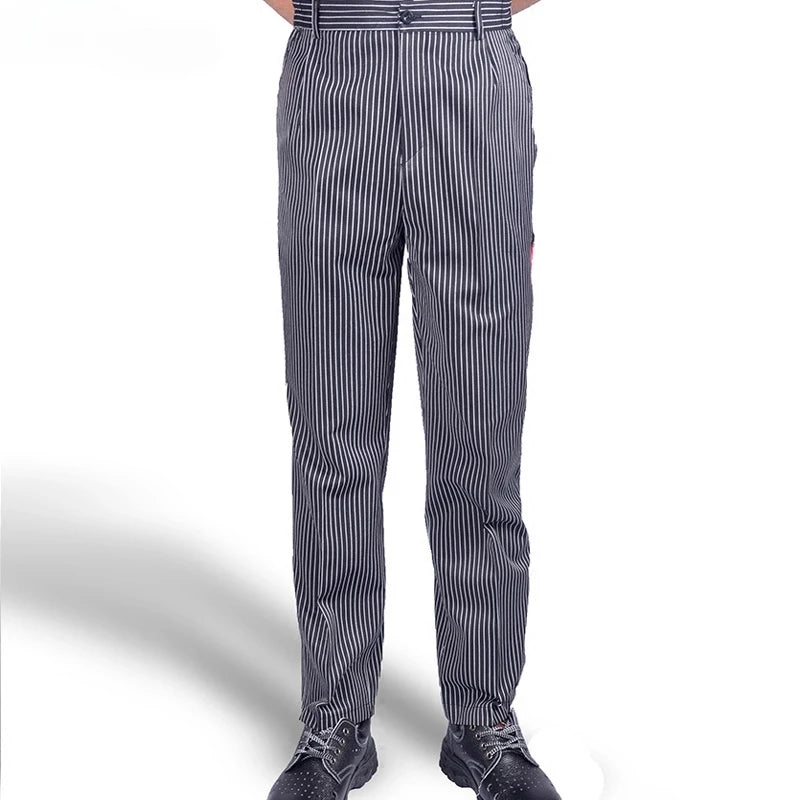 New  black and white stripes elastic restaurant uniform Head Chef uniform Executive Chef pants