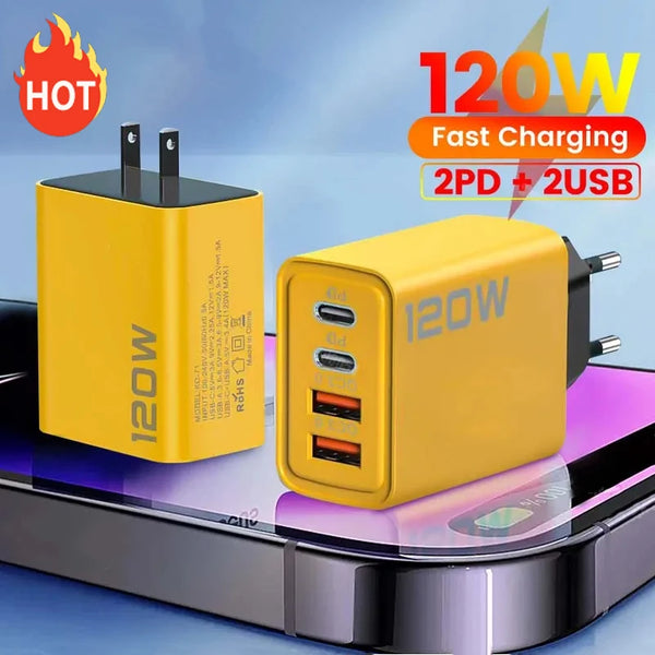 Hot 120W Fast Charger Type C Quick Charge 3.0 USB Charger Adapter For iPhone Samsung Xiaomi PD USB Charger Fast Charging New