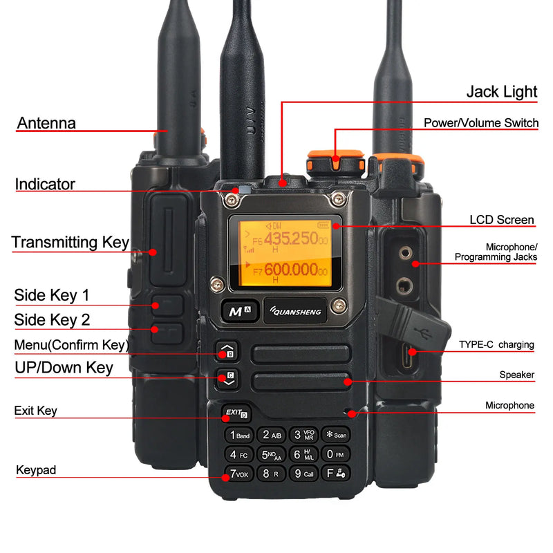 Quansheng Walkie Talkie Air Band 50-600MHz HF RX UV-K5(8) 136-600MHz UHF VHF TX FM Scrambler NoAA Frequency Scan Copy DTMF Radio