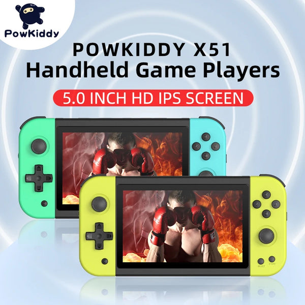 POWKIDDY 2022 X51 New Handheld Game Console 5 Inch Large Screen Children Gift Toy Game Player Supports Controllers PS1 Emulator