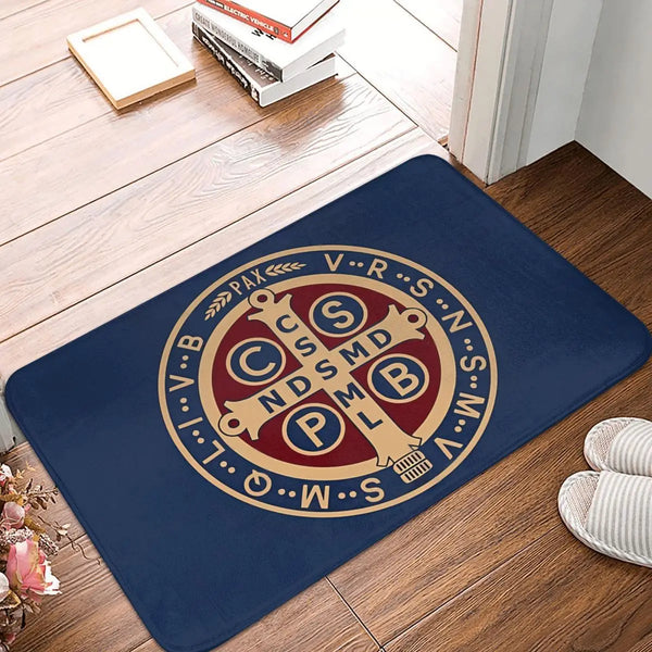 Saint Benedict Medal Anti-Slip Rug Doormat Kitchen Mat Balcony Carpet Home Decorative