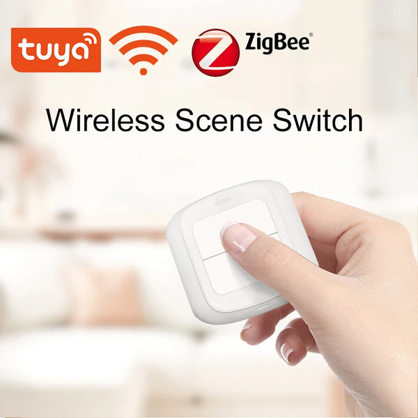 New Tuya WiFi/ZigBee 2 Gang  Wireless 6 Scene Switch Push Button Controller Battery Powered Automation Scenario for Tuya Devices