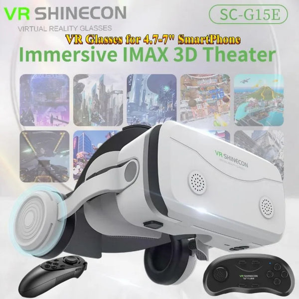 G15E VR Glasses IMAX 3D Movies Virtual Reality VR Glasses Google Cardboard Box VR Helmet for 4.7-7" Phone,Support Game Joystick