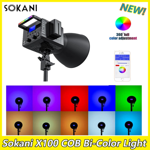 Sokani X100 COB Bi-Color LED Video Light APP Control Fill Photography Light  Camera Light for Shooting