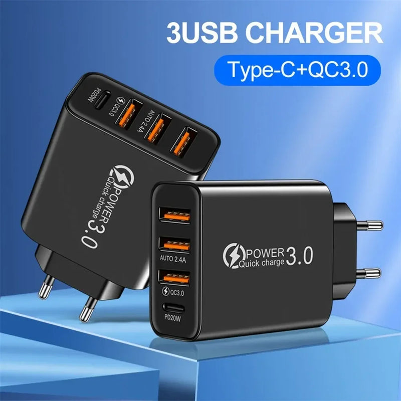 20W Type C USB Quick Charger 4 Ports 3.0 PD Cell Mobile Phone Power FAST Adapter For iPhone Samsung Xiaomi White