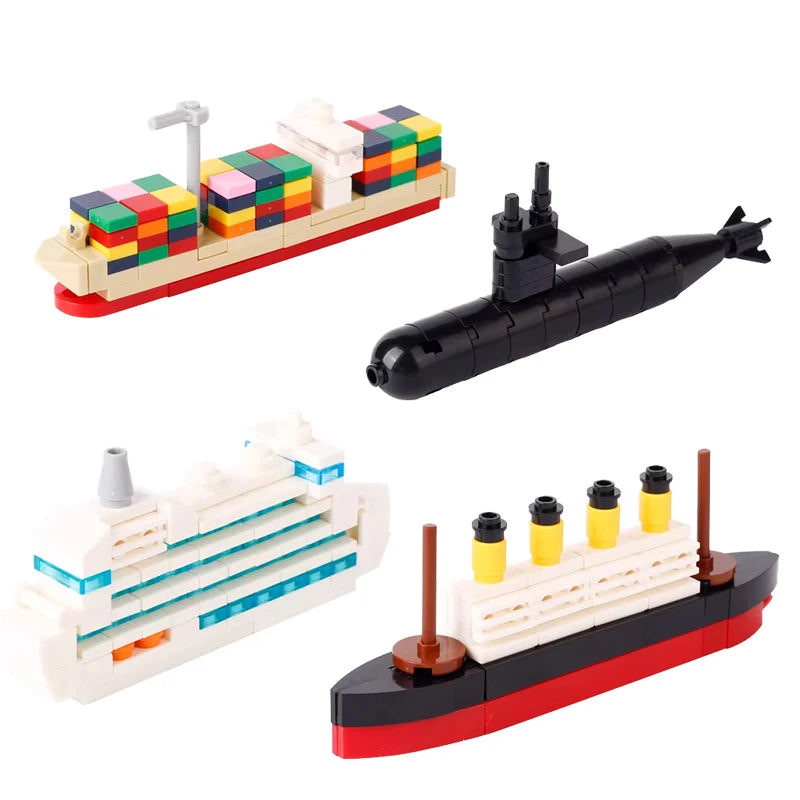 MOC Game Serie Building Blocks Racing Console Poker Board Game Mahjong Machine Yacht Submarine Steamship Sea Scene DIY Brick Toy