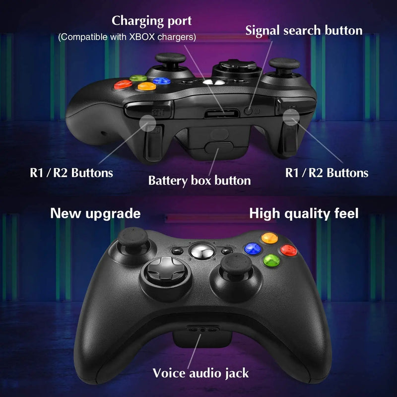 For Xbox 360/Slim/Elite/Winodow Video Game Gamepad Wireless/wired 2.4G Gaming Controller PC 6-axis Joystick Dual Vibration