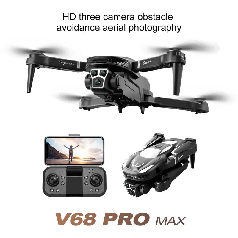 2024 New V68 Professional Drone Three-camera 8K High-definition Aviation Obstacle Avoidance Four-axis Children's Toy Helicopter