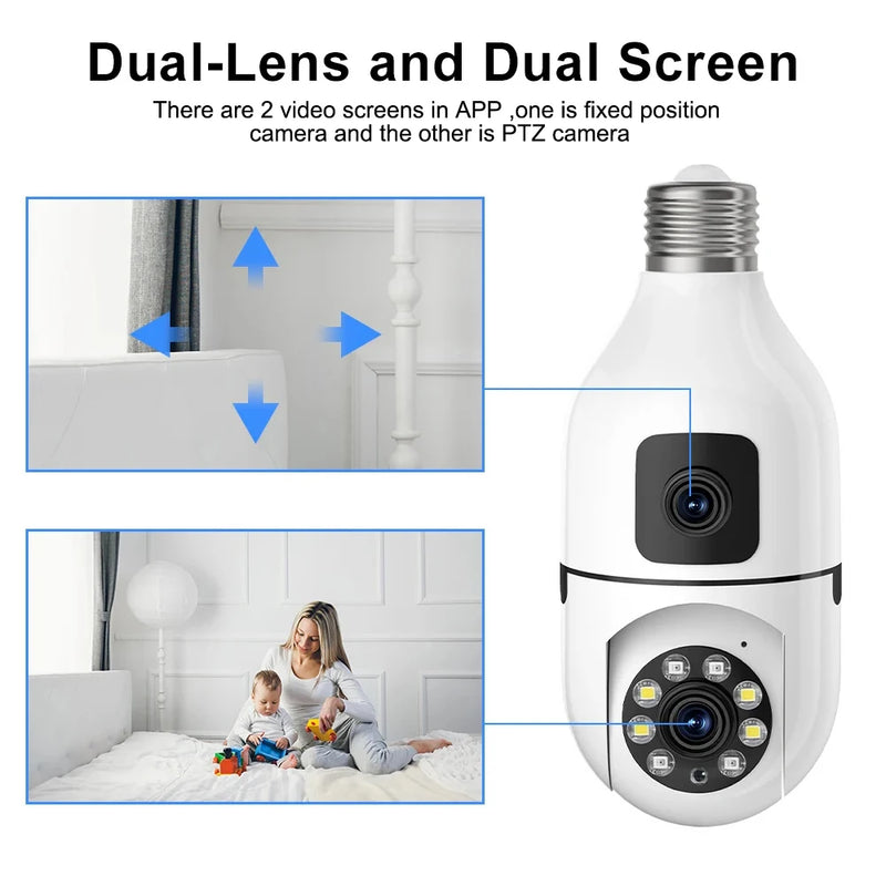 5MP E27 Bulb WiFi Camera Security Protection Indoor Dual Lens Surveillance Human Tracking Night Vision IP Camera Two-Way Audio