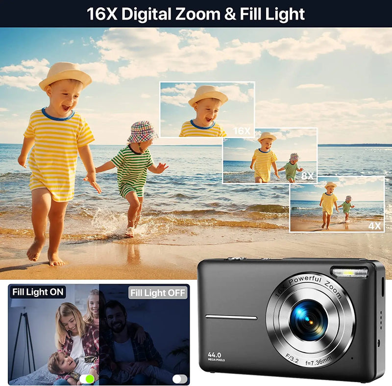 Digital Camera 1080P 44MP Point and Shoot Photography Camera Video Camcorder Portable Vlog Camera for Kids Children Students