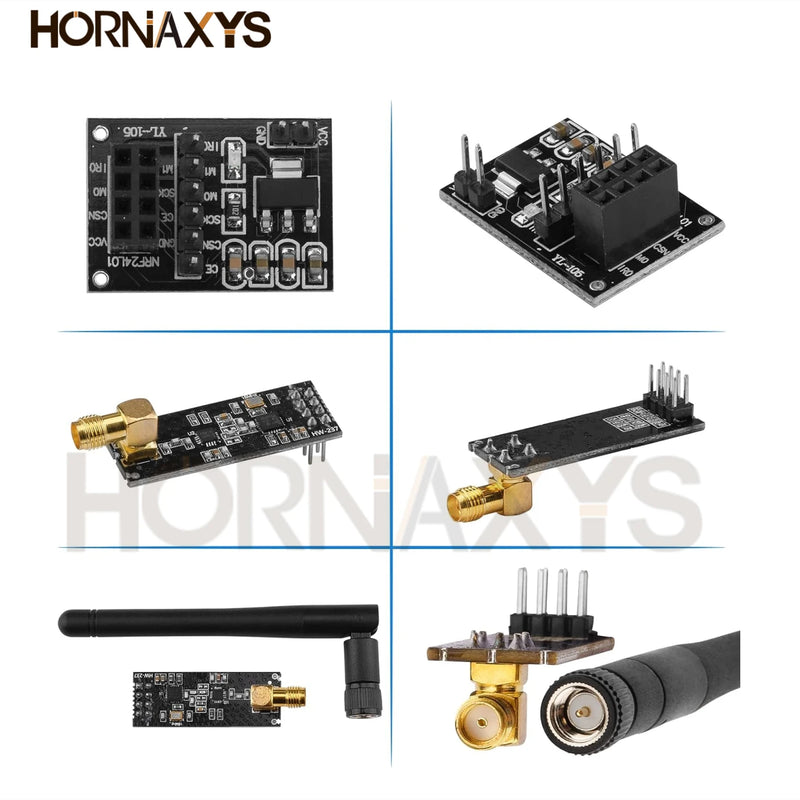 5pcs NRF24L01+PA+LNA Wireless Transceiver RF Transceiver Module 2.4G 1100m with Antenna and NRF24L01+ Breakout Adapter with 3.3V