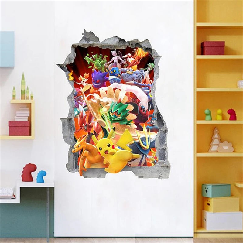 3D Cartoon Pikachu Wall Sticker For Kids Room Living Room Bedroom Wall Decoration Kids Gifts Door Sticker Pokemon Movie Poster