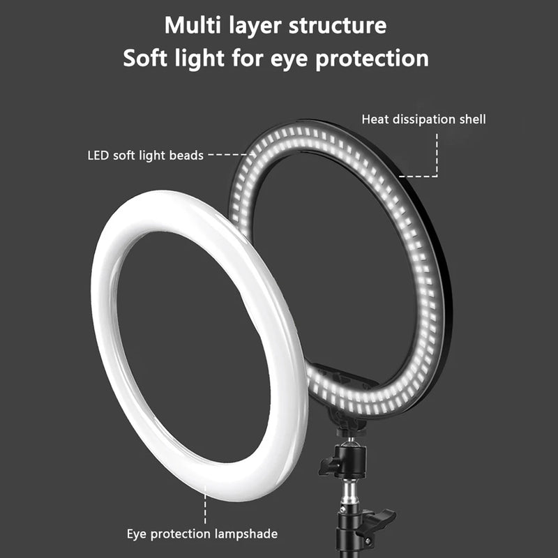 10" 26cm LED Ring Light Selfie Photography Video Light With Mobile Holder Support Tripod for Phone Tiktok Video Recording