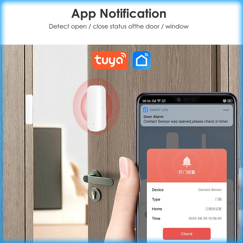 AUBESS Tuya WiFi Smart Door Sensor Door Open Closed Detectors Smart Home Security Protection Alarm System Smart Life APP Control