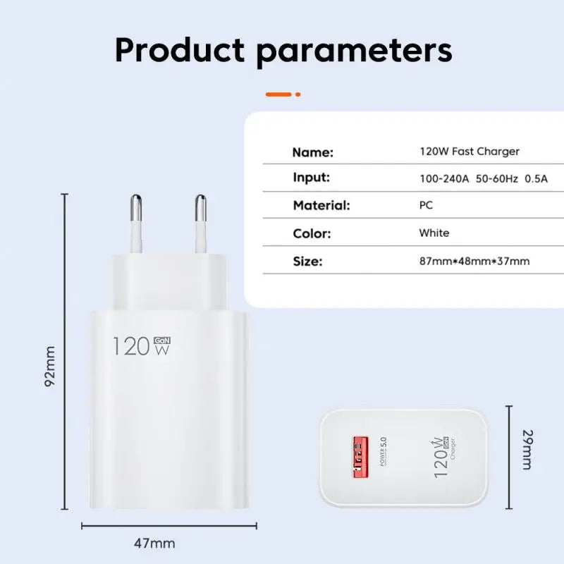 Xiaomi 120W Super Fast Charger 6A Cable USB 5.0 Type-C USB Turbo Charging Cable 120W MAX Fast Charging EU/US/UK iPhone Android